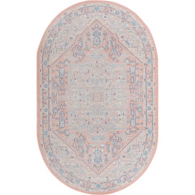 Powder Pink Oval Medallion Easy Care Kids Rug