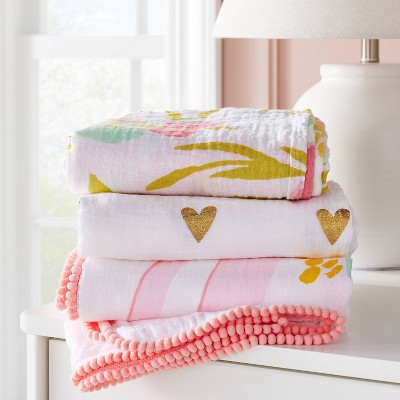 Flora Muslin Swaddle Blankets - Pink- 3pk - Cloud Island&#8482;