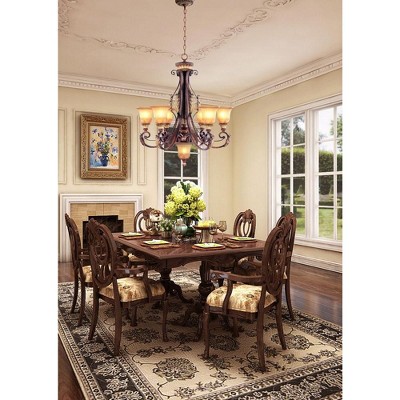 Verona Bronze & Aged Gold Leaf 7-Light Rustic Art Glass Chandelier