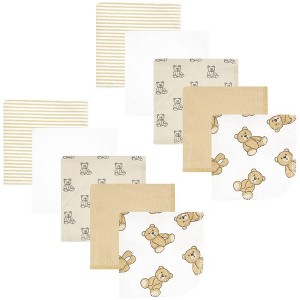 Hudson Baby Flannel Cotton Washcloths, Teddy Bears 10 Pack, One Size - 1 of 4