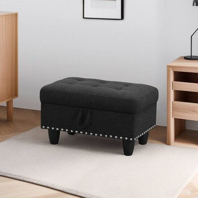 DOMETOUR Black Grey Linen Ottoman for Living Room or Bedroom