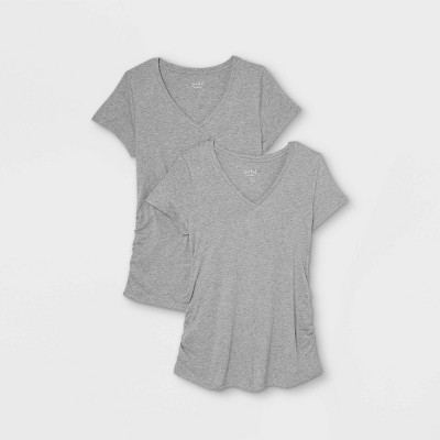 Image of Short Sleeve V-Neck Side Shirred 2pk Bundle Maternity T-Shirt - Isabel Maternity by Ingrid & Isabel™ Gray XL