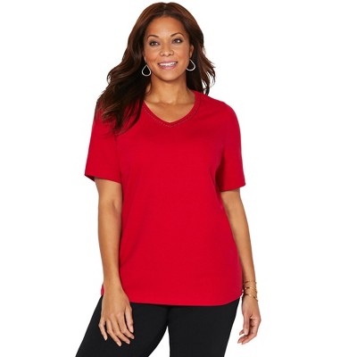 Catherines Women's Plus Size Petite Suprema Crochet V-Neck Tee