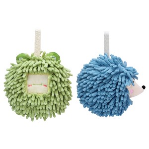 REGALWOVEN Chenille Fuzzy Ball Cute Cartoon Decorative Hand Drying Hanging Hand Towel for Bathroom 7" x 7" 2 Pcs - 1 of 4