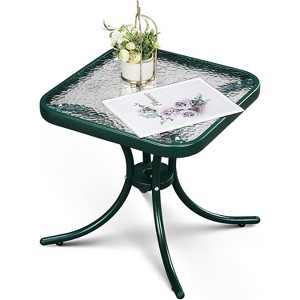 VINGLI Outdoor Side Table, 18" Patio Table Steel Frame Tempered Glass Top, Weatherproof Small Tables for Balcony Garden Poolside - 1 of 4