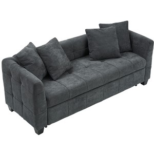 TiramisuBest 77.9-inch folding dual-purpose three-seater dark grey flannel sofa that can be pulled out and turned into a bed, Modular Sectio - 1 of 4