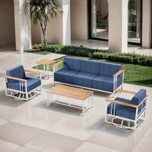 Belord Metal Outdoor Furniture Set with Swivel Chairs, 5PCS Patio Furniture Set with 6" Thick Cushions Swivel Chair and 10" Thick Cushions Couch - 1 of 4