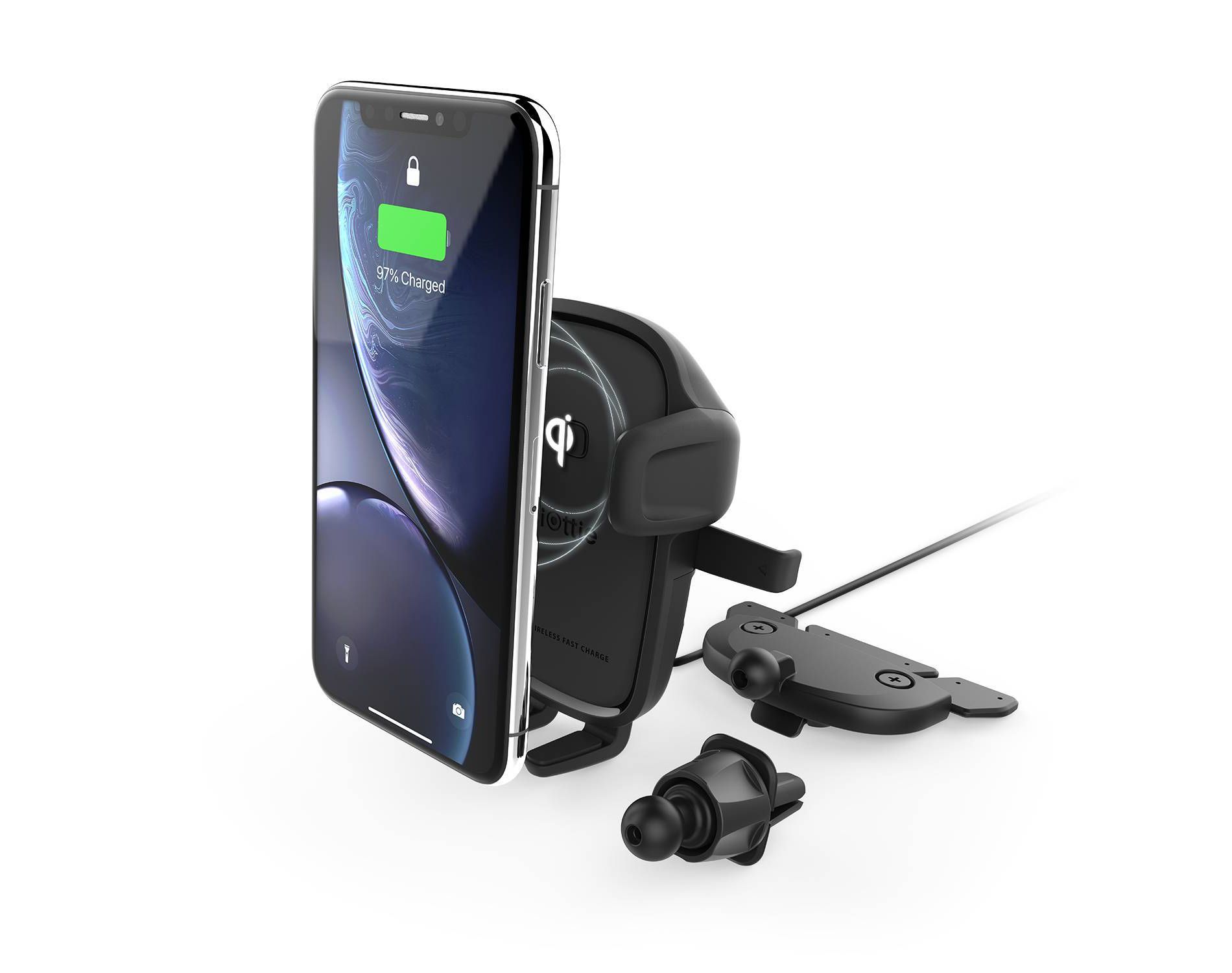 iOttie Easy One Touch Wireless 2 Air Vent/CD with 10W Qi Wireless Charging Mount - Black: Car Phone Holder, Universal Electronics Model Compatibility