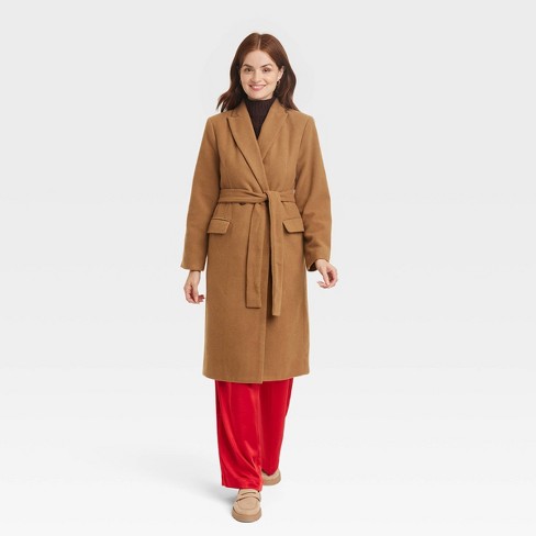 Women's Essential Wool Overcoat Jacket - A New Day™ Light Brown M : Target