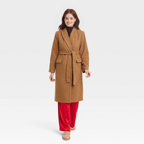 Women's Essential Wool Overcoat Jacket - A New Day™ Light Brown S