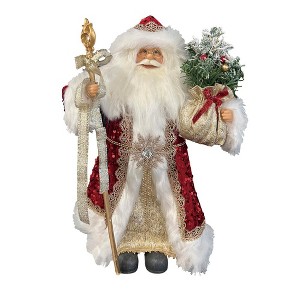Season's Designs 18" Regal Red and Gold Standing Santa Figurine with Scepter Christmas Decor for Indoor Use, Mantel and Tabletop Polyester, Red - 1 of 1