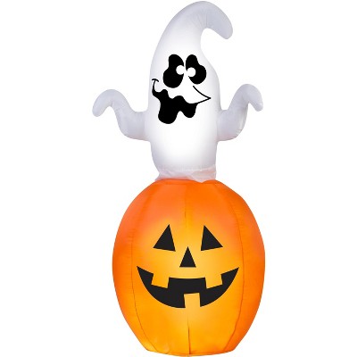 Gemmy Animated Airblown Spinning Ghost in Pumpkin, 5.5 ft Tall, Multicolored