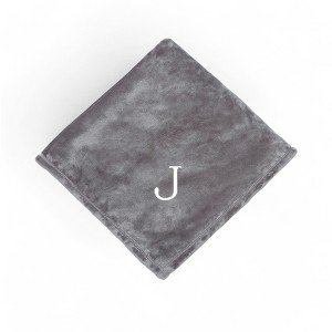 Personalization Mall All About Me Embroidered Initial Fleece Blanket, Grey, 60" x 80" - 1 of 1