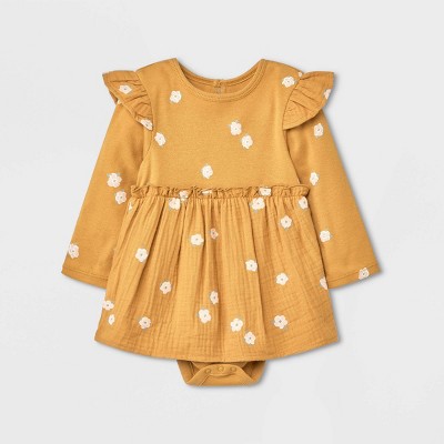 Grayson Collective Baby Girls' Ribbed Long Sleeve Dress - Yellow 3-6M