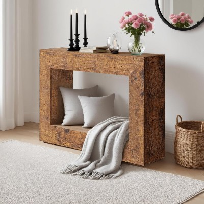 47" Farmhouse Console Table with Storage Shelf, Wood Sofa Table Behind Couch