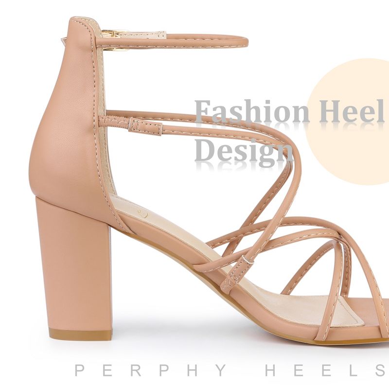 Perphy Women Crisscross Open Toe Strappy Strap Chunky Heels Sandals, 5 of 7