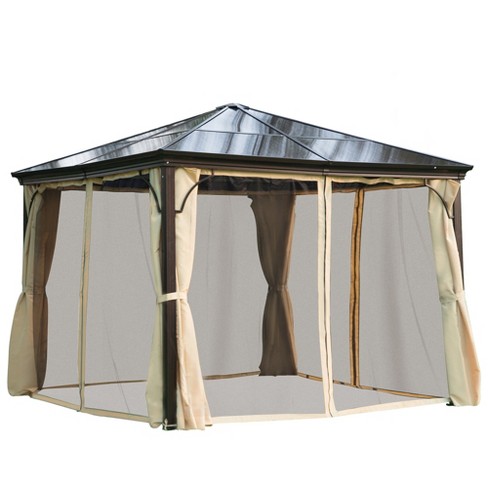 Outsunny 10x12 Polycarbonate Hardtop Gazebo, Gazebo Canopy with Aluminum Frame, Curtains and Netting for Garden, Patio, Backyard, Beige - image 1 of 4