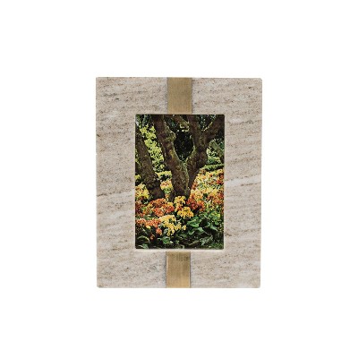 4x6 Brass Inlay Picture Frame Beige Marble, MDF, Metal & Glass by Foreside Home & Garden