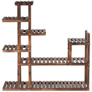 Tangkula 7-Tier Wooden Plant Stand Flower Display Rack with Hollow-Out Storage Shelf