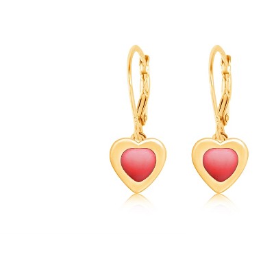 Chanteur Hypoallergenic Kids Jewelry Accessories Heart Enamel CZ Yellow Gold Brass Plating Earrings leverback is made from 925 Sterling silver