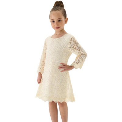 Girls' Boho Floral Lace Scalloped Hem Dress