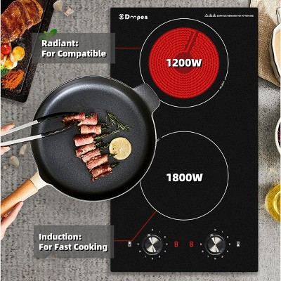 ZACHVO 3000W Electric Cooktop, 2 Burners, Ceramic, Child Safety Lock, Timer, Keep Warm, 9 Levels