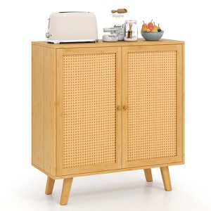 Tangkula Bamboo Buffet Cabinet w/ PE Rattan Doors Freestanding Kitchen Cupboard Natural - 1 of 4
