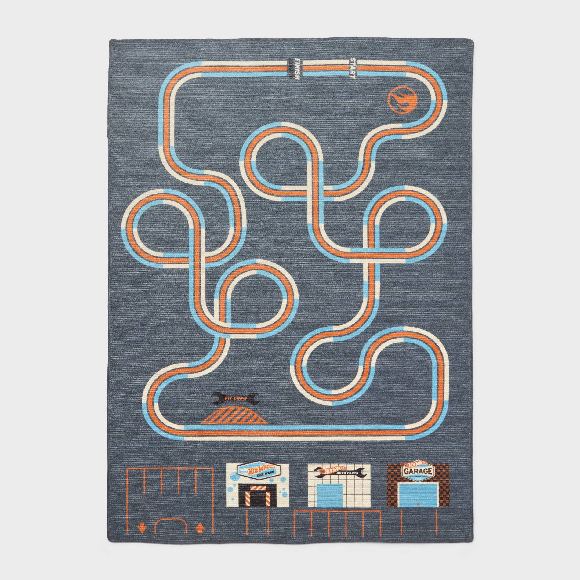 4'x5'6" Hot Wheels Retro Interactive Track Kids' Area Rug Gray - Hot Wheels by Pillowfort™