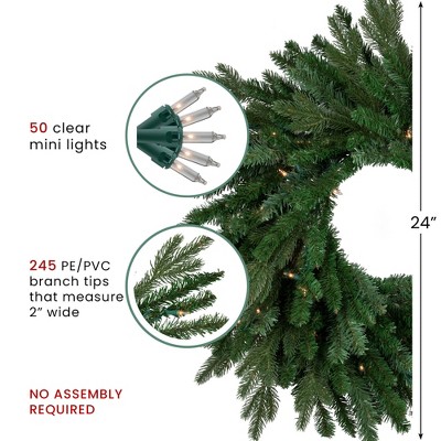 24" Green Pine Artificial Christmas Wreath with Clear Lights