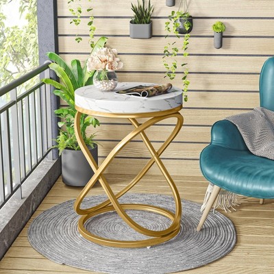 Hommoo Round End Table, 26" Tall Sofa Side Table with Faux Marble Top