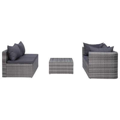 vidaXL Sofa Set Grey PE rattan, powder-coated steel, glass 5 Piece