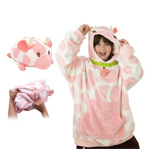 Plushible Strawberry Cow Kids Snugible Blanket Hoodie & Pillow - 1 of 4