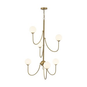 PAKOKULA Modern 6-Light Dimmable Gold Chandelier-Sputnik Ceiling Light with White Frosted Glass - 1 of 4