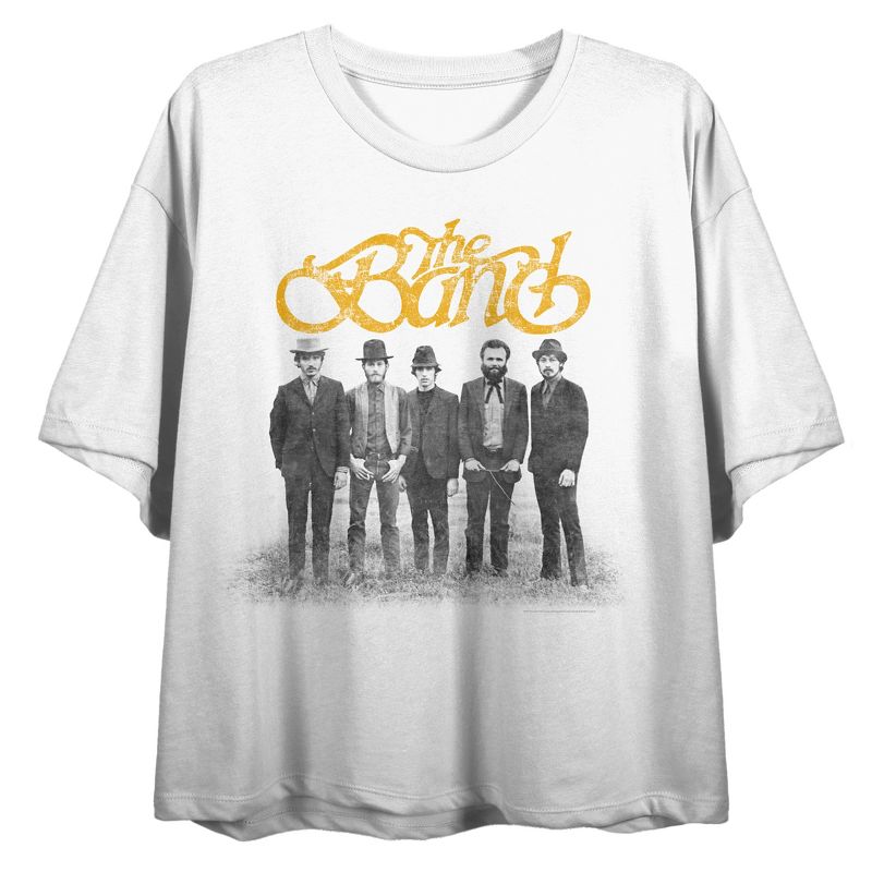 The Band Group Shot Women's White Short Sleeve Crop Tee, 1 of 3