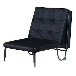 HomeRoots 75" Black Faux Leather Tufted Convertible Chair - 1 of 4