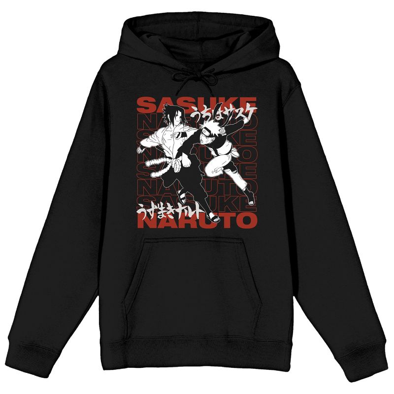 Naruto Shippuden Naruto & Sasuke Kanji Women's Black Hooded Sweatshirt, 1 of 3