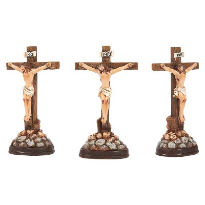 Juvale Religious Statues - 3-Pack Jesus Cross Crucifix Figurines - Holy Catholic Crosses, Resin Figures