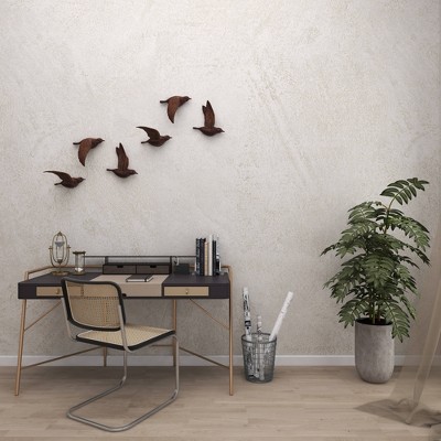 Brown Metallic 3D Sculpted Bird Wall Decor Set
