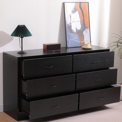 SUGIFT Dresser with 6 Drawers Large Wooden Dresser Horizontal Storage Organizer for Bedroom