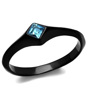 Slickblue Women's Black Solitaire Ring, Sea Blue Square Crystal, Stainless Steel Band, Minimal Style, Sizes 5–10 - 1 of 4