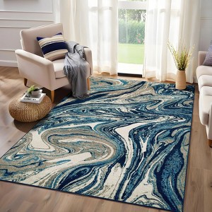 Large Abstract Area Rug 10x13 Machine Washable Rugs For Living Room Stain Resistant Easy Cleaning Throw Carpet With Non-Slip Backing Low Pile Floor - 1 of 4