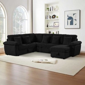 GDFStudio Esom 110" Corduroy Sectional Sofa with Convertible Sleeper and Storage Chaise - 1 of 4