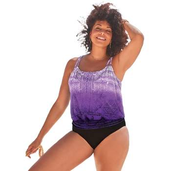 Swimsuits For All Women's Plus Size Surplice Sarong Front One Piece Swimsuit  26 Deep Sea Purple 