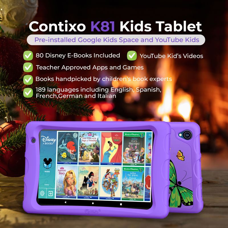 Contixo 8" Kids Tablet 64GB Octa-Core 2.0GHz, 4 GB DDR3 (2023 Model), Includes 80+ Disney Storybooks, Kid-Proof Case with Kickstand (K81), 3 of 10