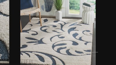 Cream Floral Shag Area Rug with Synthetic Fibers