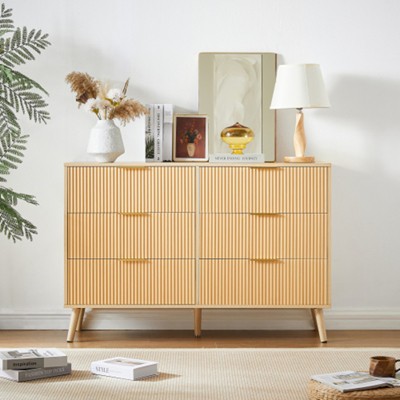 Image of Bedroom Dresser, 6 Double Dressers with Wavy Drawers, Wooden Chest of Drawers for Children's Room, Living Room, Entrance and Hallway