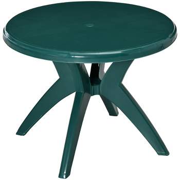 Outsunny Patio Dining Table with Umbrella Hole Round Outdoor Bistro Table for Garden Lawn Backyard