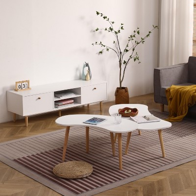 Vynxaria Nut Shape Coffee Table with Solid Wood Legs - Stylish & Versatile Design