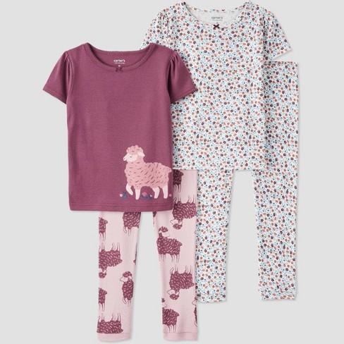 Carter s Just One You Toddler Girls Sheep and Ditsy Floral Short Sleeve Pajama Set Purple 12M