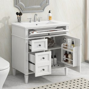 Vynxaria 30'' Bathroom Vanity with Top Sink, Modern Bathroom Storage Cabinet with 2 Drawers and a Tip-out Drawer - 1 of 4
